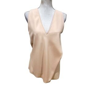 Cedric Charlier Italy peach Sleeveless deep v neck Blouse raw hem draped size 6